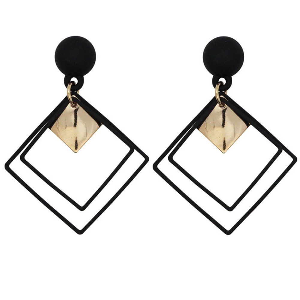 Fashion Women Double Rhombus Alloy Long Pendant Eardrop Earrings Party Jewelry Image 1