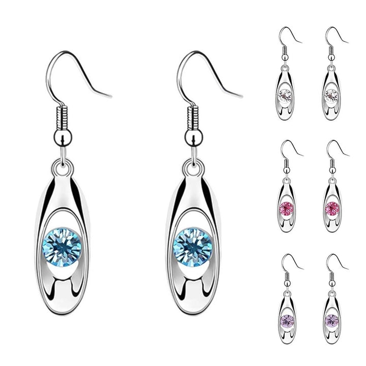 Women Round Cut Rhinestone Inlaid Water Drop Dangle Hook Earrings Jewelry Gift Image 1