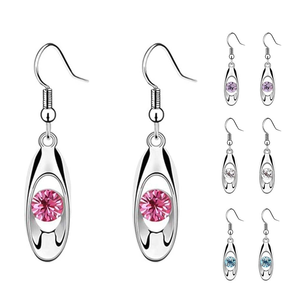 Women Round Cut Rhinestone Inlaid Water Drop Dangle Hook Earrings Jewelry Gift Image 2