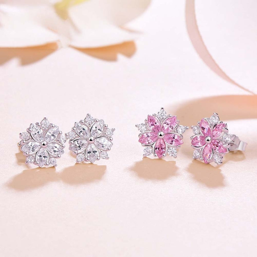 Women Rhinestone Inlaid Sakura Flower Ear Stud Earrings Wedding Jewelry Gift Image 1