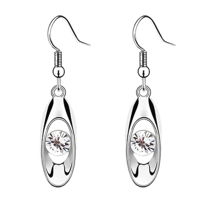 Women Round Cut Rhinestone Inlaid Water Drop Dangle Hook Earrings Jewelry Gift Image 3