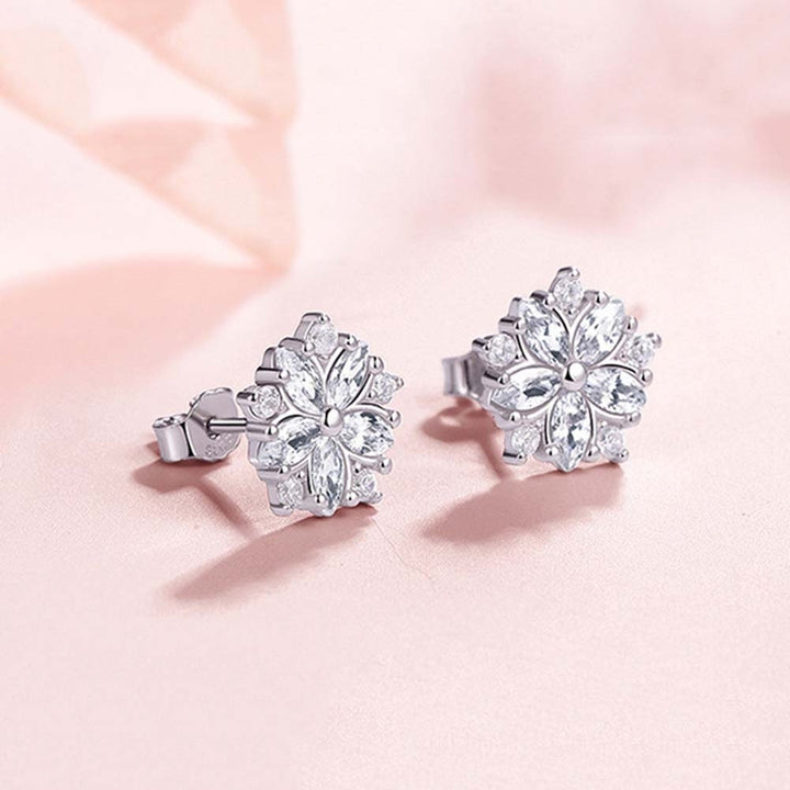 Women Rhinestone Inlaid Sakura Flower Ear Stud Earrings Wedding Jewelry Gift Image 2