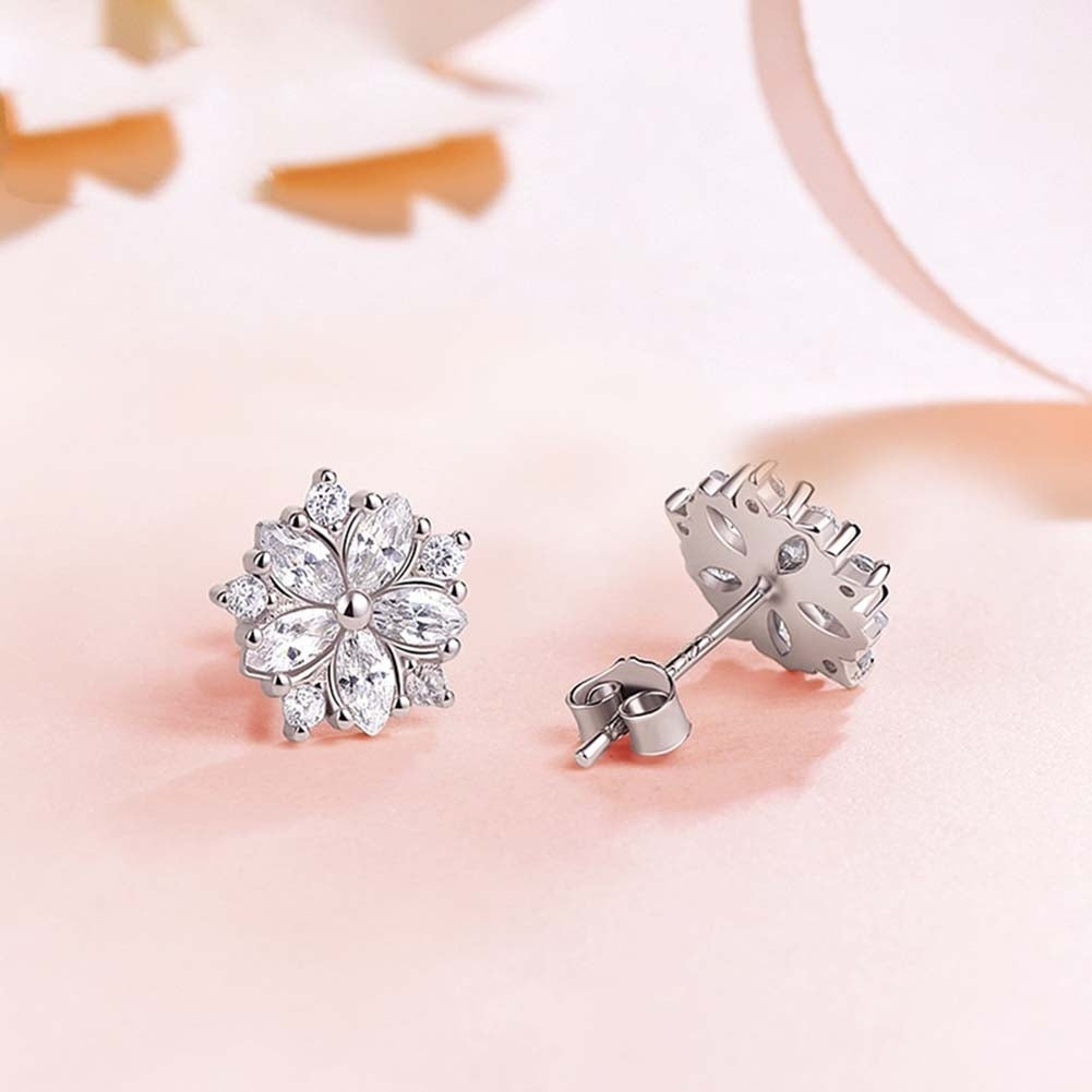 Women Rhinestone Inlaid Sakura Flower Ear Stud Earrings Wedding Jewelry Gift Image 3