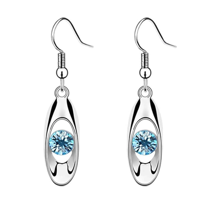 Women Round Cut Rhinestone Inlaid Water Drop Dangle Hook Earrings Jewelry Gift Image 4