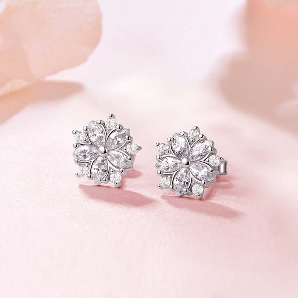 Women Rhinestone Inlaid Sakura Flower Ear Stud Earrings Wedding Jewelry Gift Image 4