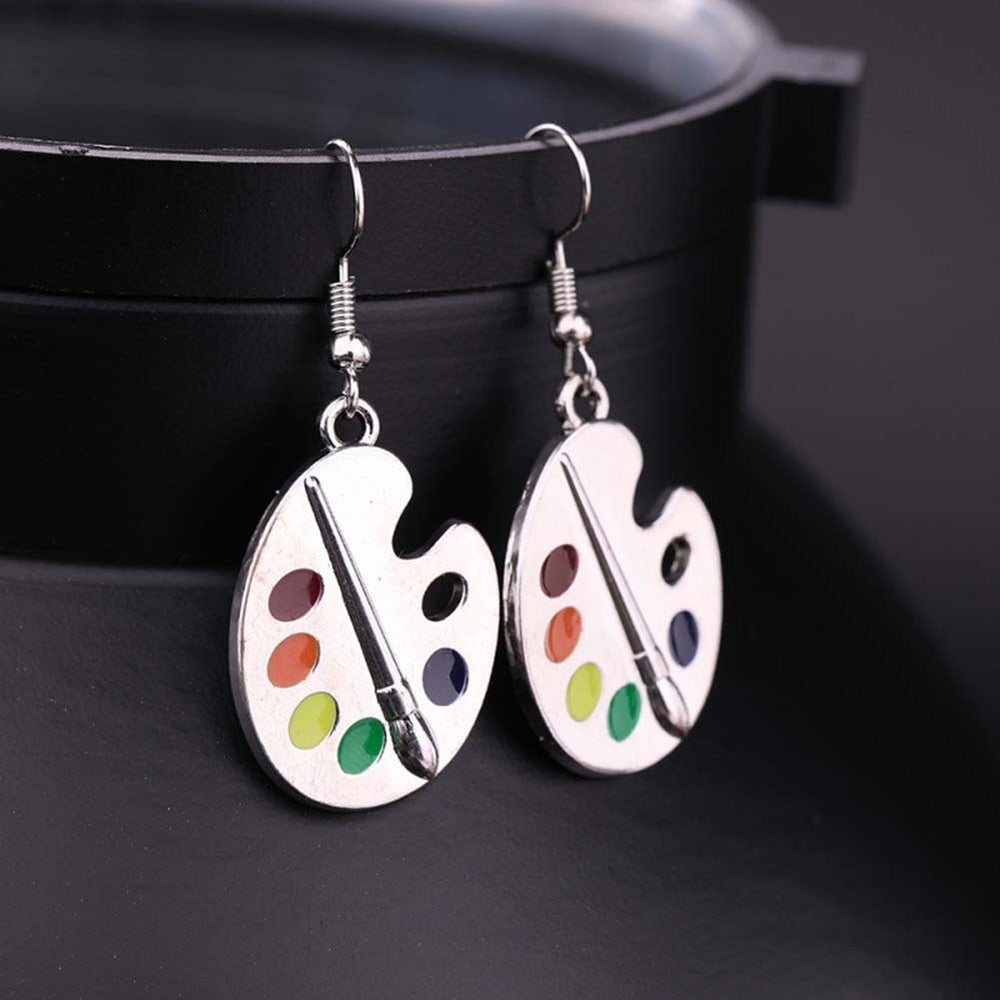 Fashion Women Enamel Palette Paint Brush Dangle Hook Earrings Jewelry Xmas Gift Image 2