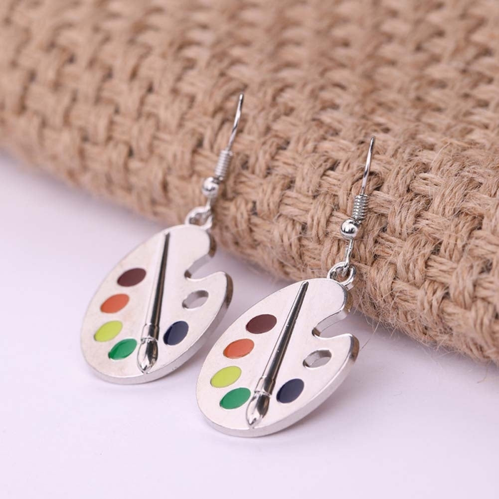 Fashion Women Enamel Palette Paint Brush Dangle Hook Earrings Jewelry Xmas Gift Image 3