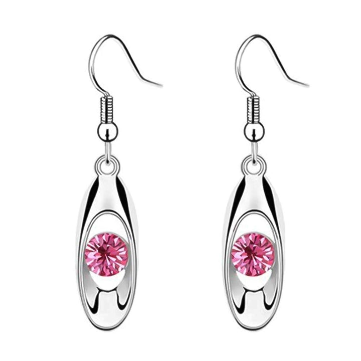 Women Round Cut Rhinestone Inlaid Water Drop Dangle Hook Earrings Jewelry Gift Image 6