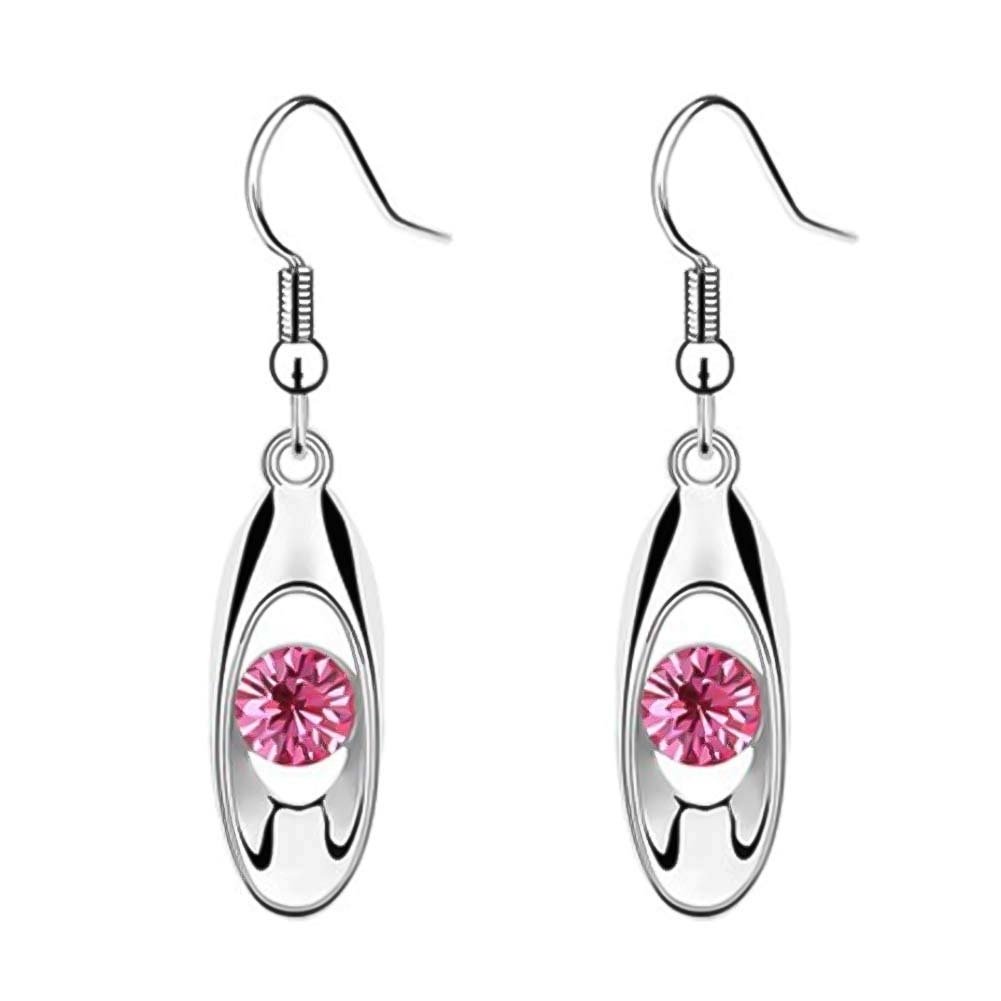 Women Round Cut Rhinestone Inlaid Water Drop Dangle Hook Earrings Jewelry Gift Image 1