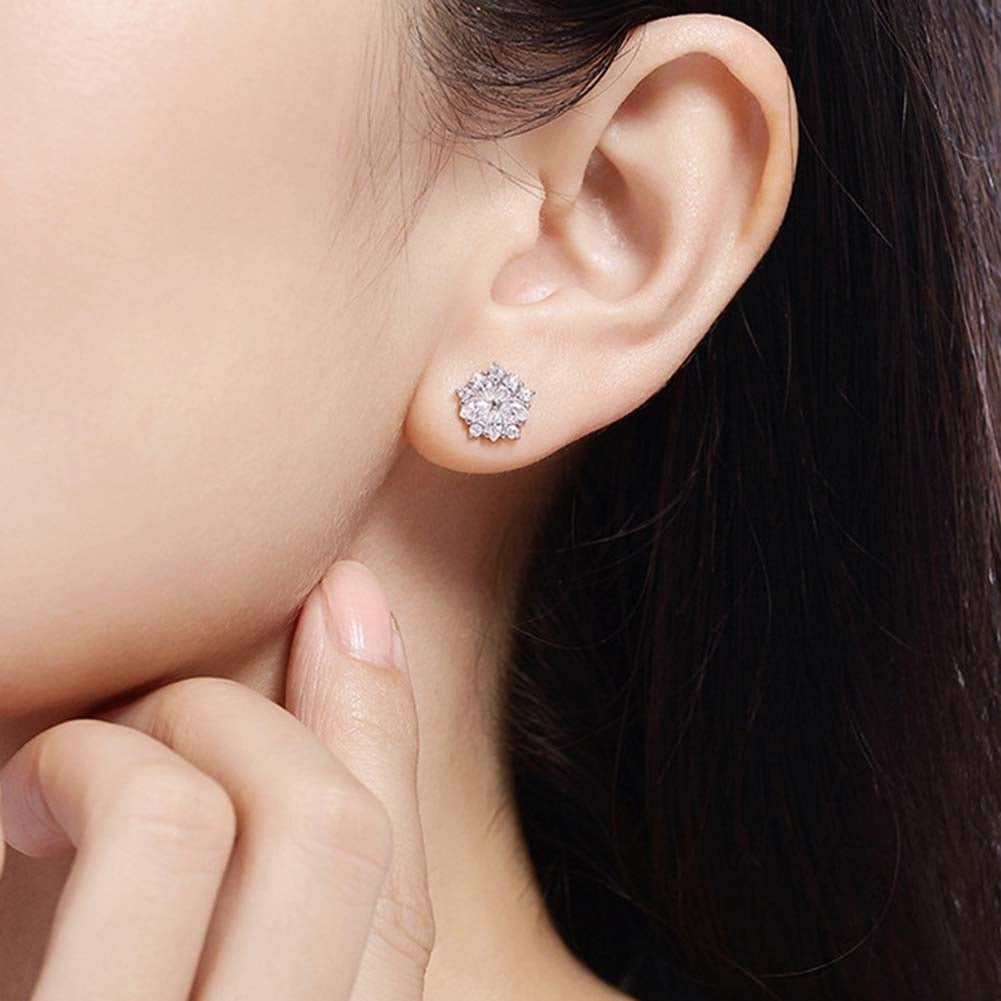 Women Rhinestone Inlaid Sakura Flower Ear Stud Earrings Wedding Jewelry Gift Image 8