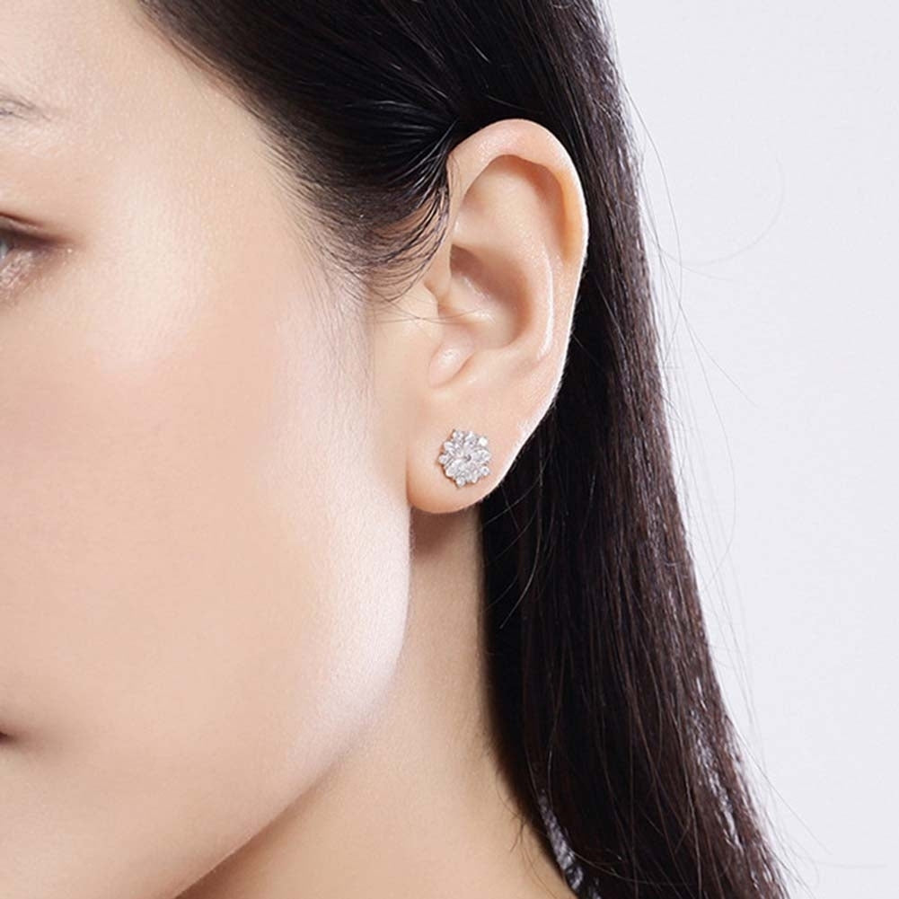 Women Rhinestone Inlaid Sakura Flower Ear Stud Earrings Wedding Jewelry Gift Image 9