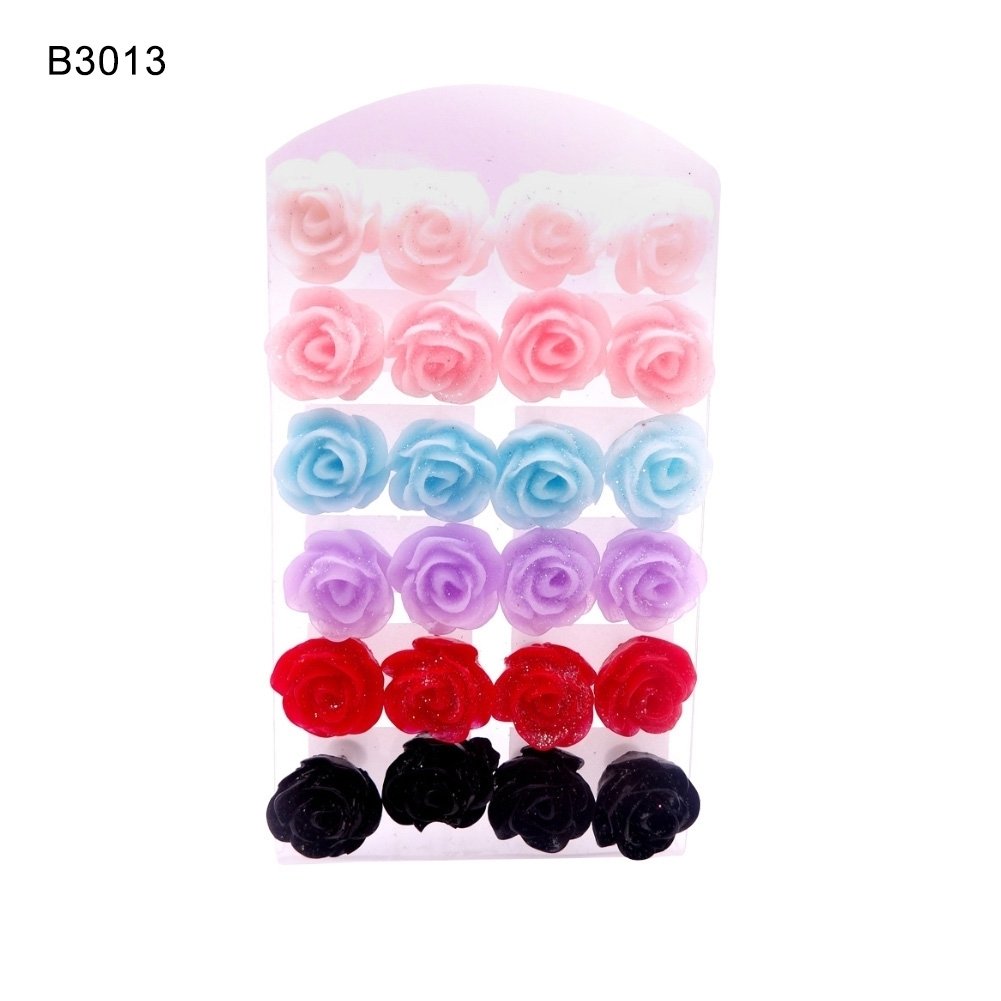 12Pairs Lifelike Fake Colorful Rose Flower Charm Ear Stud Earrings Jewelry Gift Image 2