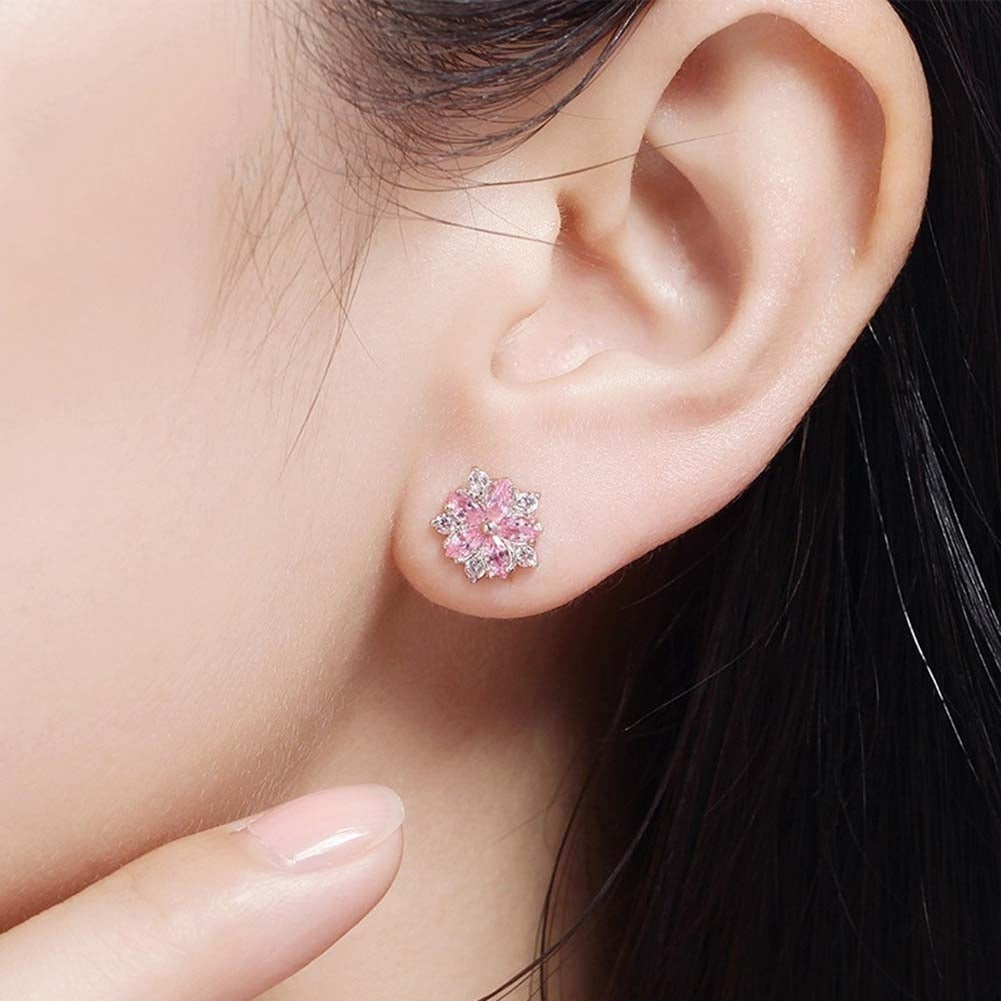 Women Rhinestone Inlaid Sakura Flower Ear Stud Earrings Wedding Jewelry Gift Image 10