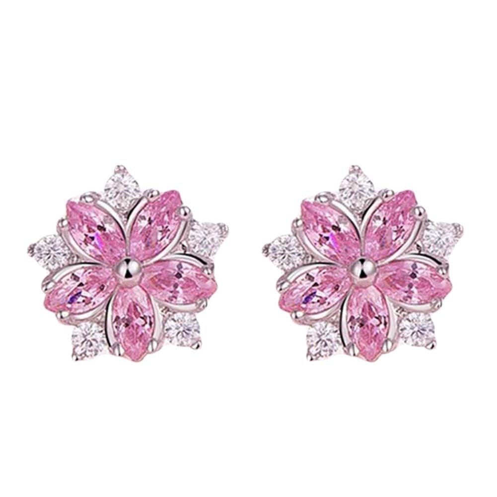 Women Rhinestone Inlaid Sakura Flower Ear Stud Earrings Wedding Jewelry Gift Image 12