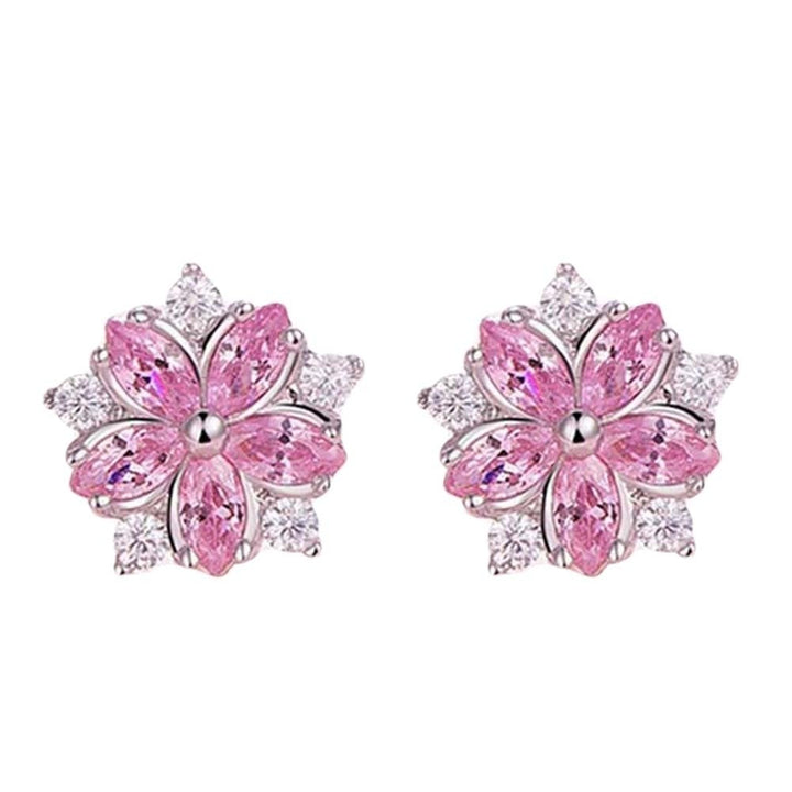 Women Rhinestone Inlaid Sakura Flower Ear Stud Earrings Wedding Jewelry Gift Image 1