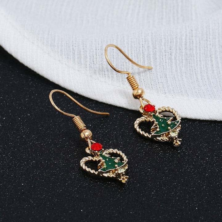 Women Rhinestone Christmas Tree Heart Dangle Hook Earrings Jewelry Xmas Gift Image 4