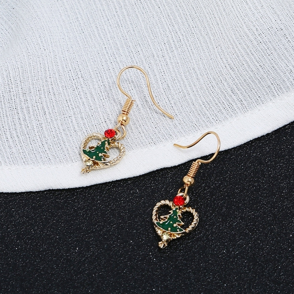 Women Rhinestone Christmas Tree Heart Dangle Hook Earrings Jewelry Xmas Gift Image 6