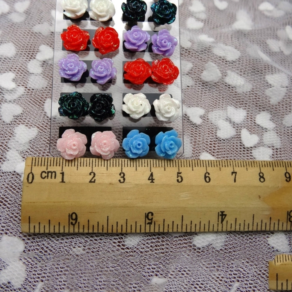 12Pairs Lifelike Fake Colorful Rose Flower Charm Ear Stud Earrings Jewelry Gift Image 11