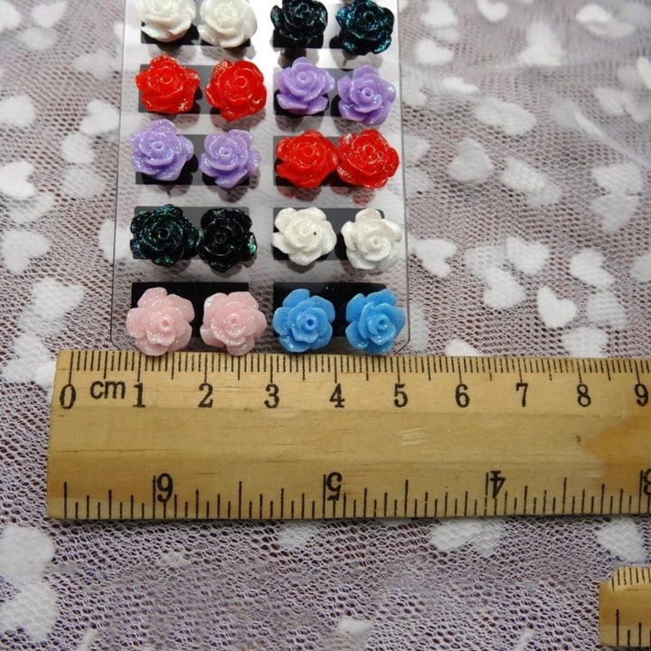 12Pairs Lifelike Fake Colorful Rose Flower Charm Ear Stud Earrings Jewelry Gift Image 11