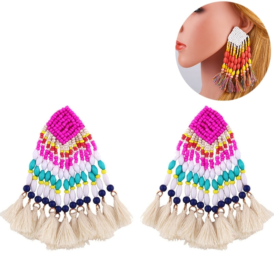 Bohemian Women Beads Tassel Dangle Long Ear Stud Earrings Statement Jewelry Gift Image 1