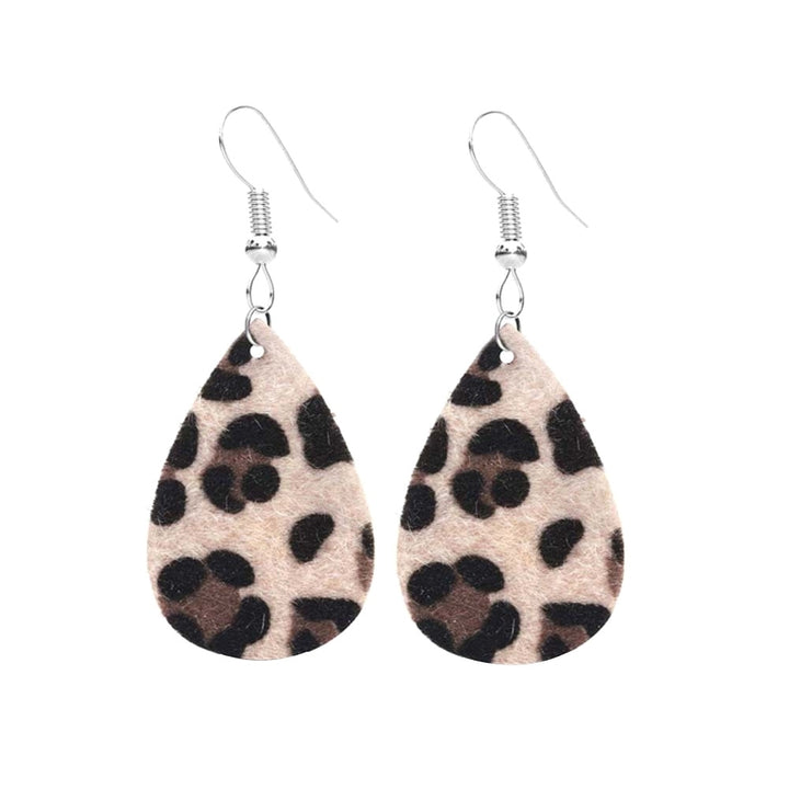 Women Leopard Print Teardrop Dangle Faux Leather Hook Earrings Jewelry Gift Image 2