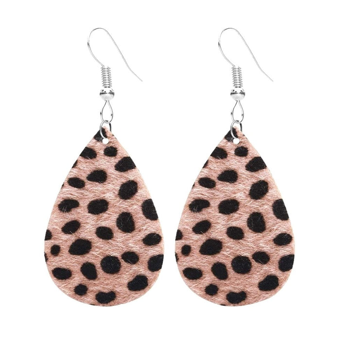 Women Leopard Print Teardrop Dangle Faux Leather Hook Earrings Jewelry Gift Image 1