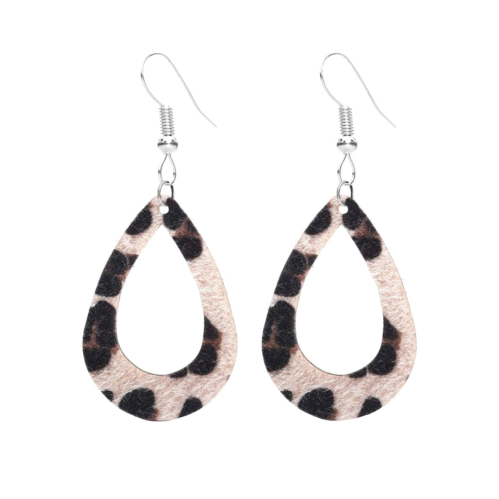 Women Leopard Print Teardrop Dangle Faux Leather Hook Earrings Jewelry Gift Image 4