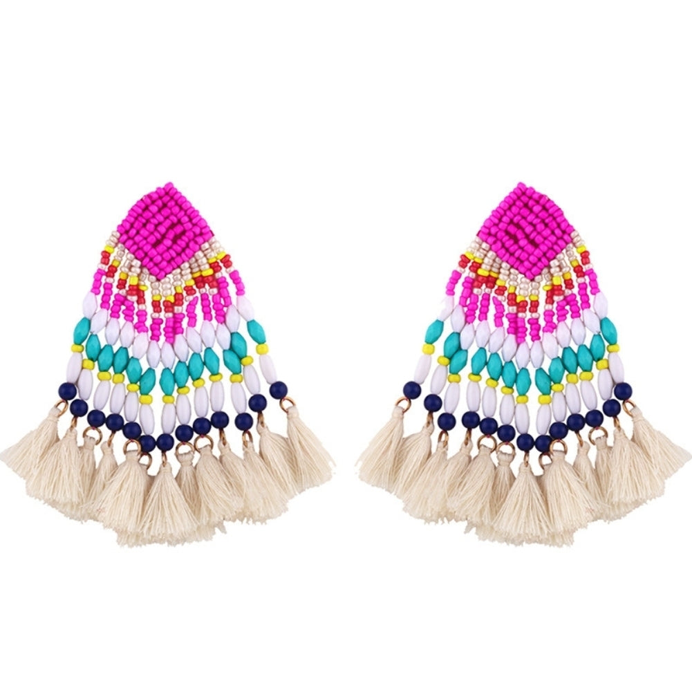 Bohemian Women Beads Tassel Dangle Long Ear Stud Earrings Statement Jewelry Gift Image 12