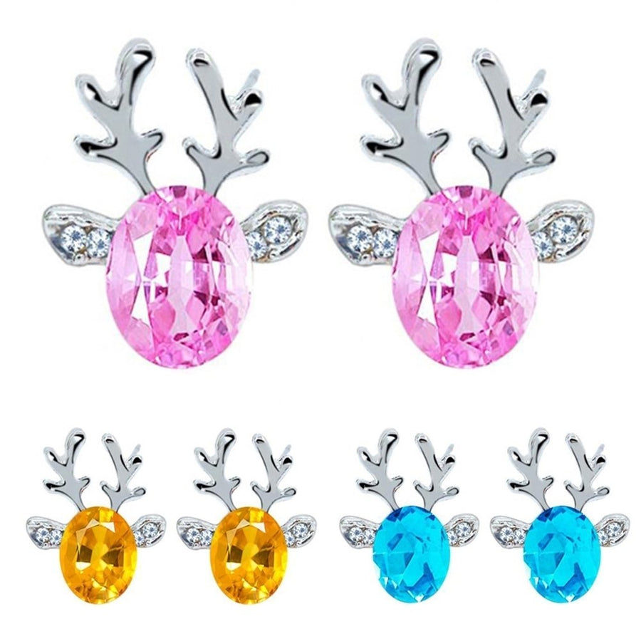 Women Christmas Faux Gemstone Inlaid 3D Antler Ear Stud Earrings Jewelry Gift Image 1