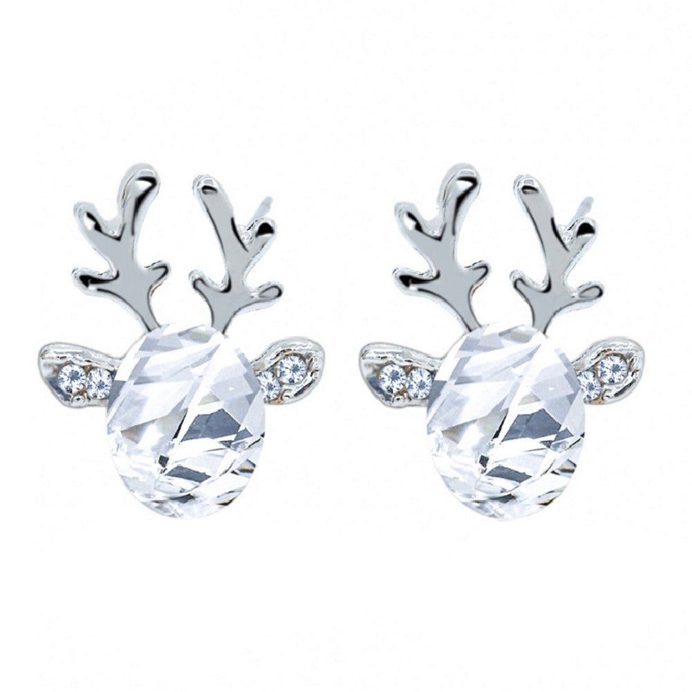 Women Christmas Faux Gemstone Inlaid 3D Antler Ear Stud Earrings Jewelry Gift Image 2