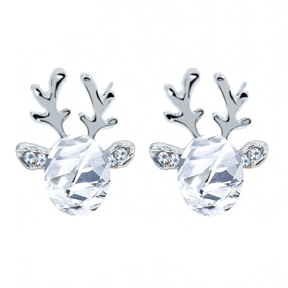 Women Christmas Faux Gemstone Inlaid 3D Antler Ear Stud Earrings Jewelry Gift Image 1