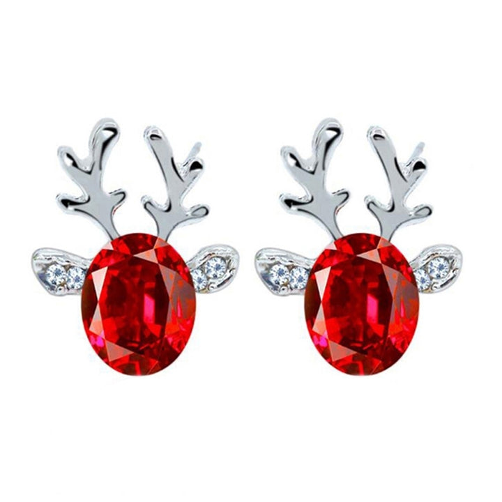 Women Christmas Faux Gemstone Inlaid 3D Antler Ear Stud Earrings Jewelry Gift Image 3