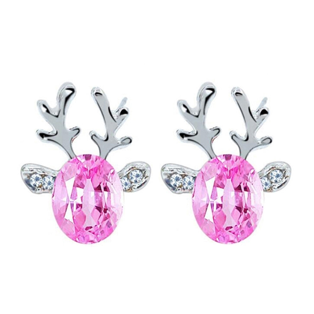 Women Christmas Faux Gemstone Inlaid 3D Antler Ear Stud Earrings Jewelry Gift Image 4