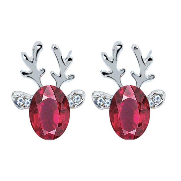 Women Christmas Faux Gemstone Inlaid 3D Antler Ear Stud Earrings Jewelry Gift Image 7