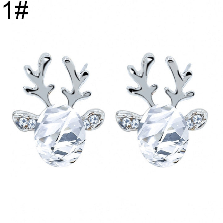 Women Christmas Faux Gemstone Inlaid 3D Antler Ear Stud Earrings Jewelry Gift Image 11