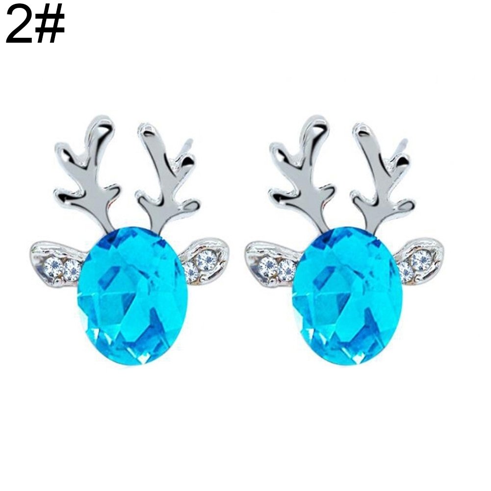 Women Christmas Faux Gemstone Inlaid 3D Antler Ear Stud Earrings Jewelry Gift Image 12