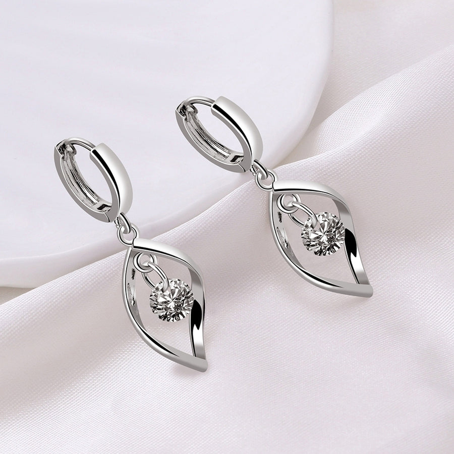 Women Hollow Rotating Rhinestone Waterdrop Dangle Huggie Earrings Party Jewelry Image 1