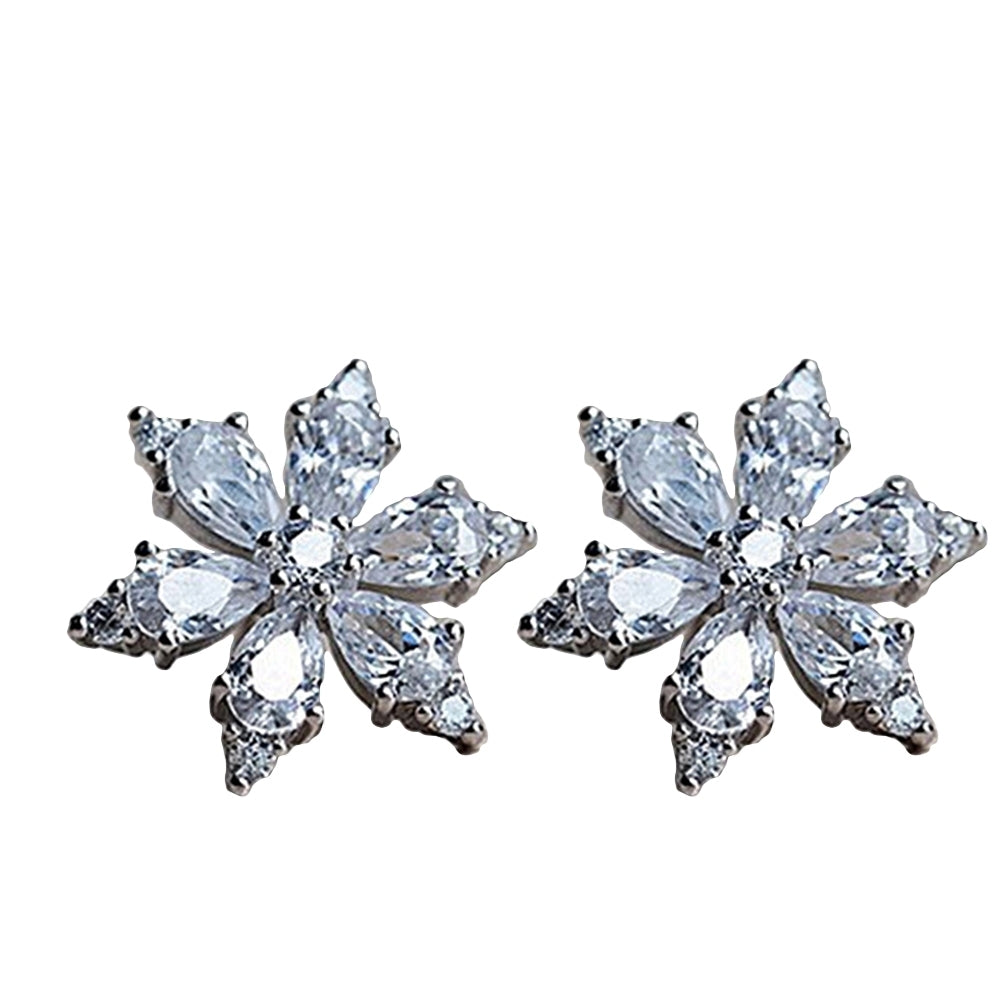 Sweet Women Cubic Zirconia Inlaid Snowflake Ear Stud Earrings Jewelry Xmas Gift Image 8