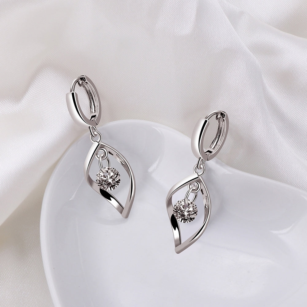 Women Hollow Rotating Rhinestone Waterdrop Dangle Huggie Earrings Party Jewelry Image 7