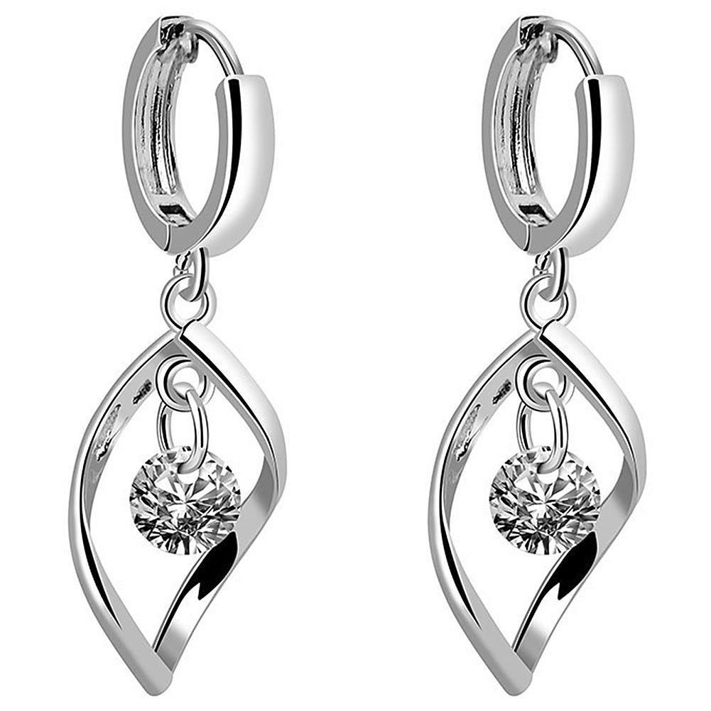 Women Hollow Rotating Rhinestone Waterdrop Dangle Huggie Earrings Party Jewelry Image 9