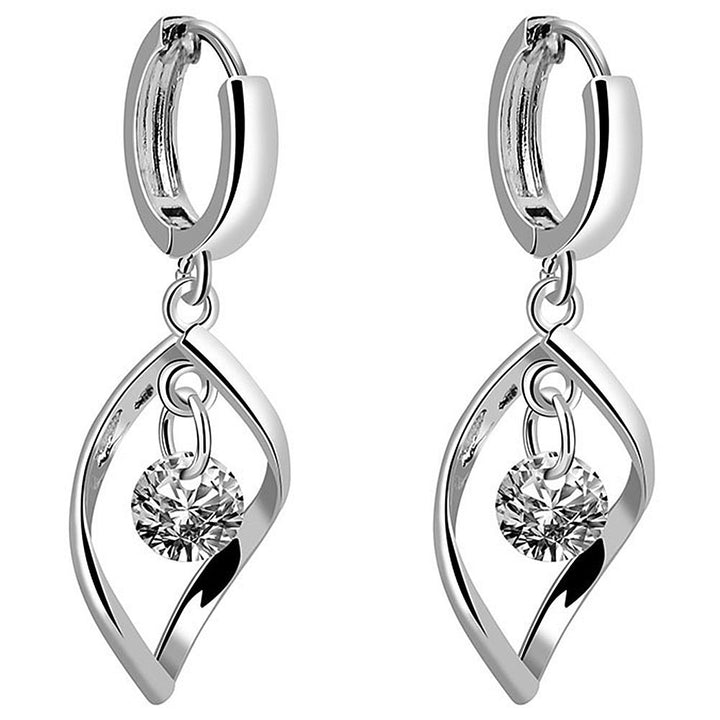 Women Hollow Rotating Rhinestone Waterdrop Dangle Huggie Earrings Party Jewelry Image 9