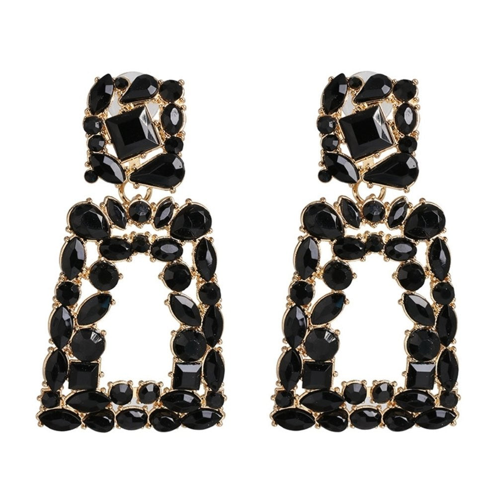 Women Rhinestone Hollow Out Geometric Dangle Ear Stud Earrings Jewelry Gift Image 2