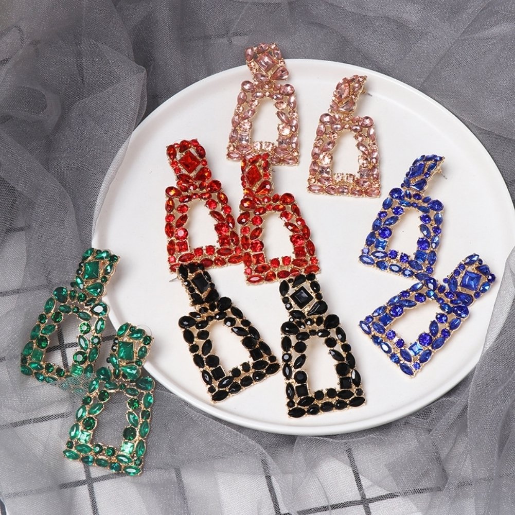 Women Rhinestone Hollow Out Geometric Dangle Ear Stud Earrings Jewelry Gift Image 7