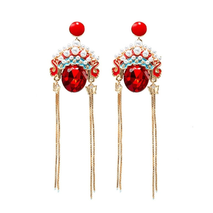 Chinese Beijing Opera Facial Makeup Dangle Earrings Tassel Eardrops Jewelry Gift Image 1