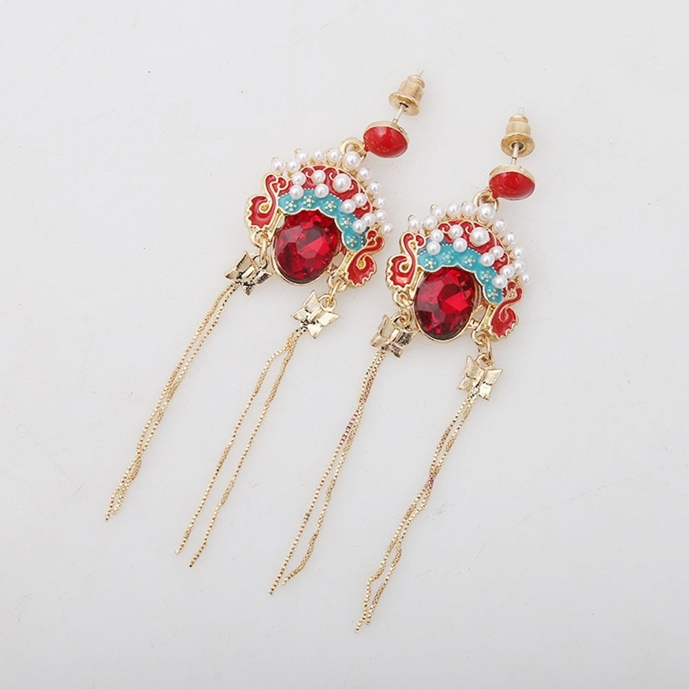 Chinese Beijing Opera Facial Makeup Dangle Earrings Tassel Eardrops Jewelry Gift Image 2