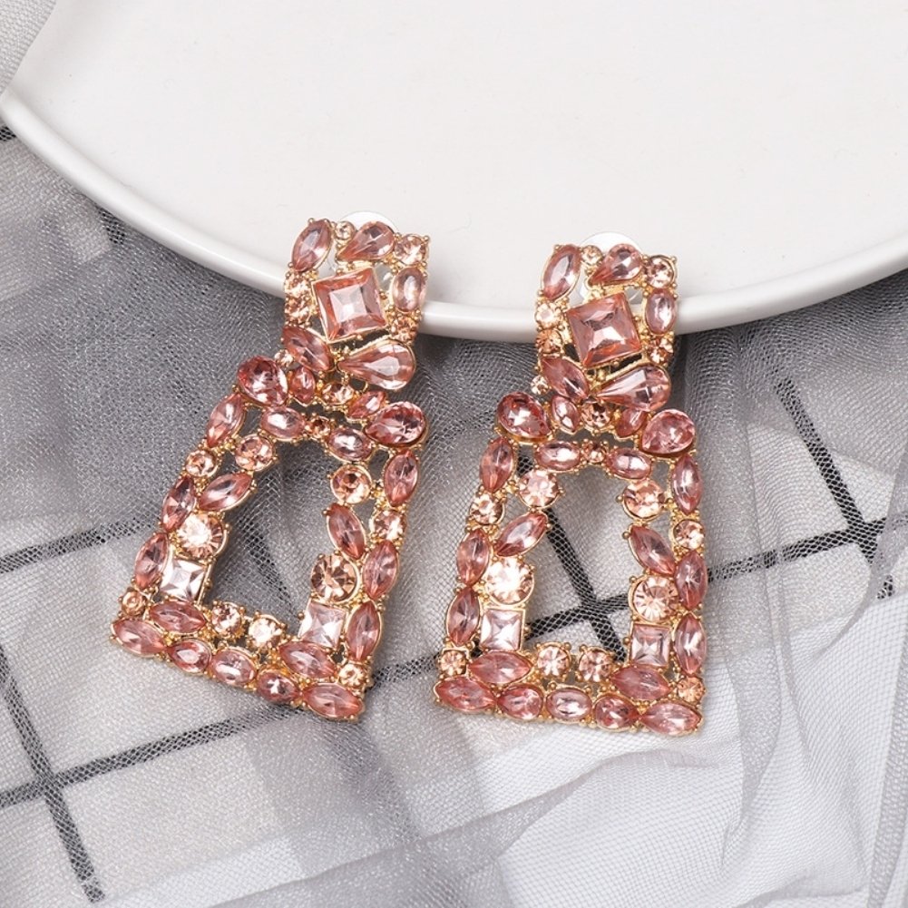 Women Rhinestone Hollow Out Geometric Dangle Ear Stud Earrings Jewelry Gift Image 11