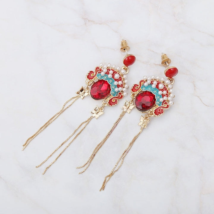 Chinese Beijing Opera Facial Makeup Dangle Earrings Tassel Eardrops Jewelry Gift Image 3