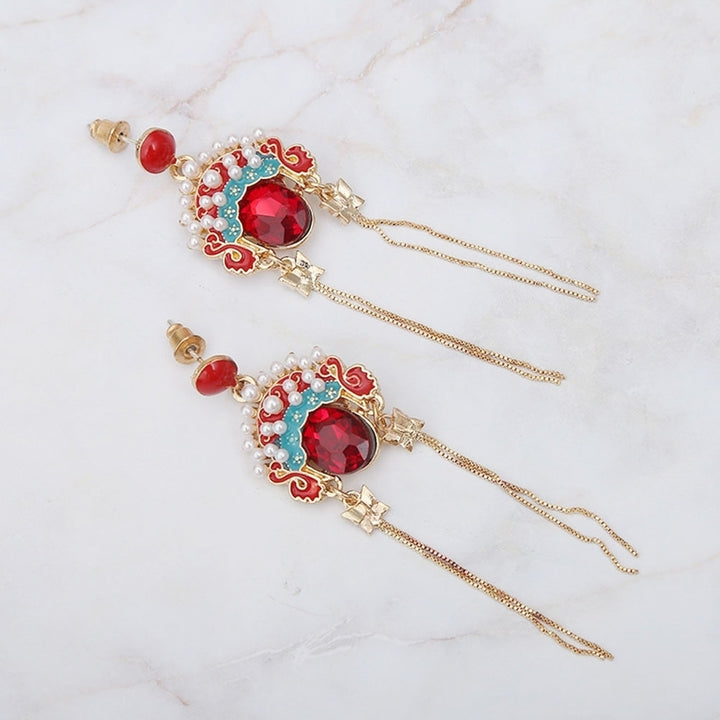 Chinese Beijing Opera Facial Makeup Dangle Earrings Tassel Eardrops Jewelry Gift Image 4