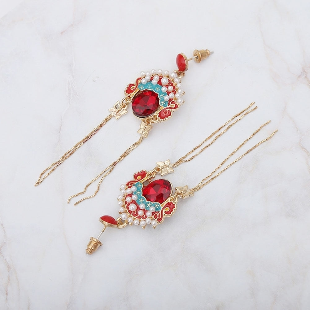 Chinese Beijing Opera Facial Makeup Dangle Earrings Tassel Eardrops Jewelry Gift Image 4