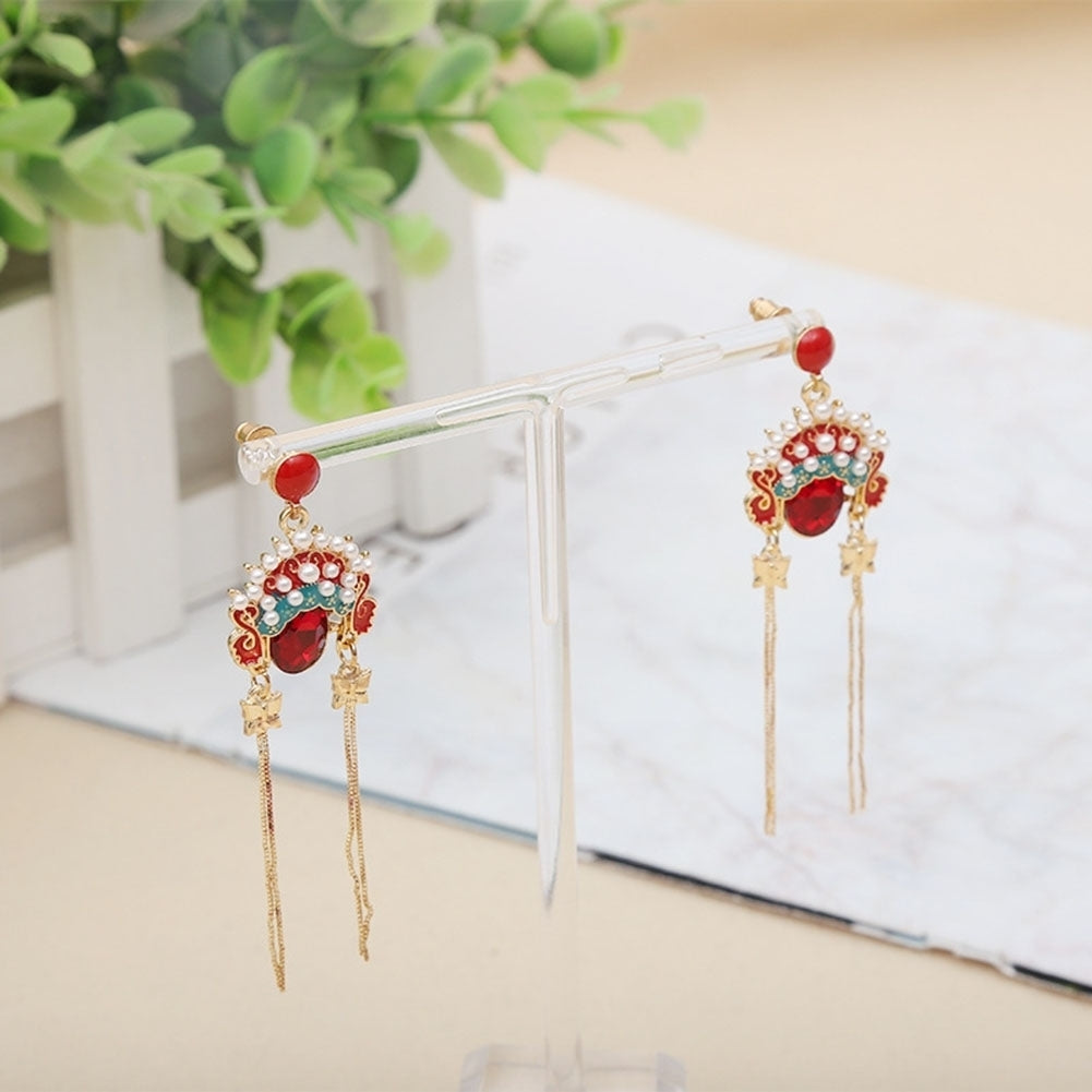 Chinese Beijing Opera Facial Makeup Dangle Earrings Tassel Eardrops Jewelry Gift Image 6